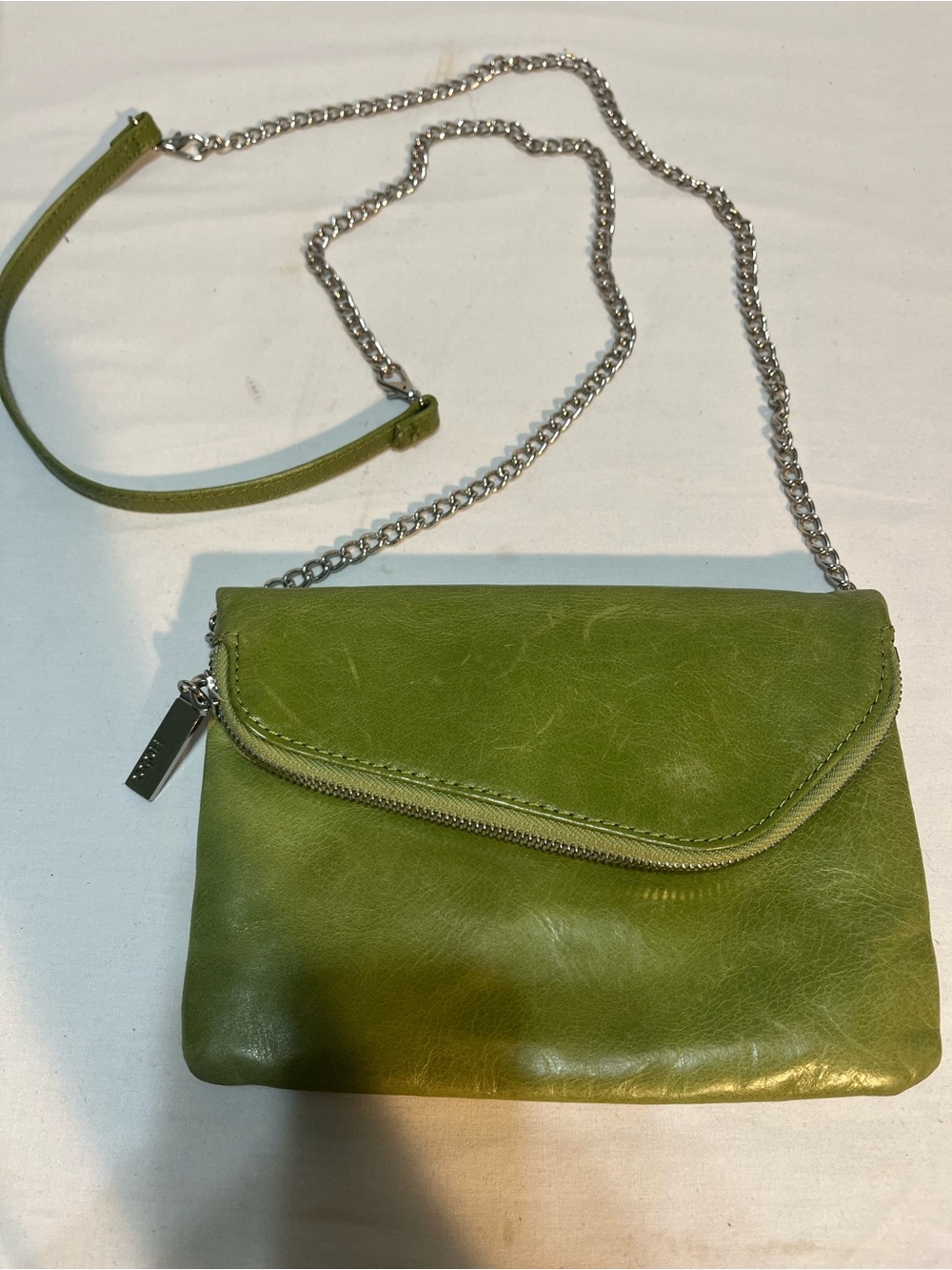 HOBO Olive Green Leather Crossbody with Silver Chain